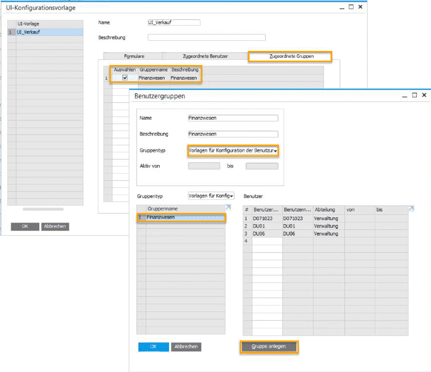SAP Business One Version 9.3 Administration Auswahl von Benutzergruppen in den UI-Konfigurationsvorlagen